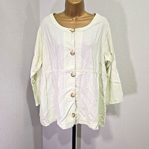 Eucalyptus 100% Cotton Button Top Large Pastel Gteren Peasant Lagenlook Granola